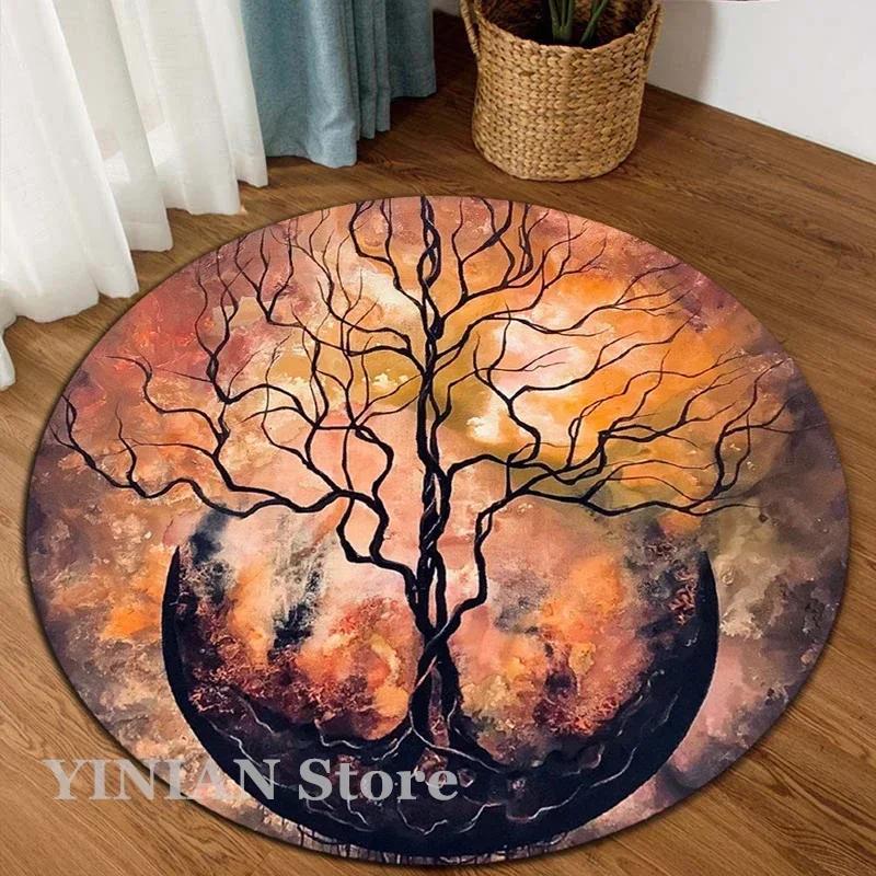 3D Viking Yggdrasil Tree of Life Area Rug Round Carpet Rugs for Living Room Bedroom Sofa Decoration Kids Play Non-slip Floor Mat