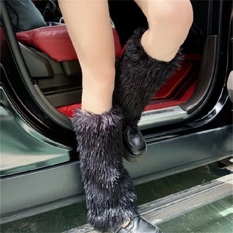 Furry Leg Warmers Winter Wear for Everyday Outfits Festivals Women Colorful Fuzzy Plush Boot Cuffs Footless Calf Socks