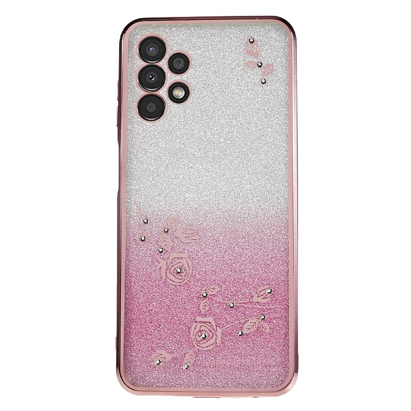 KADEM TPU Rückseite für Samsung Galaxy A13 4G Farbverlauf Glitzer Blumenmuster Strass Handyhülle