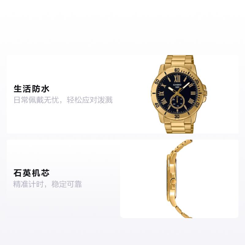 Casio STANDARD Series Casual Fashion Trend Quartz Movement Stainless Steel Strap Japanese and Korean Watch Men's Watch Black Dial MTP-VD200G-1B