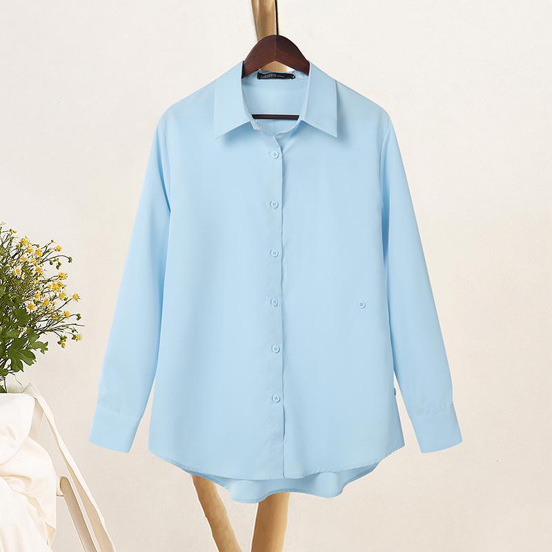 ZANZEA Women Casual Turn Down Collar Solid Color Loose Long Sleeve Blouse