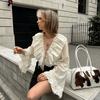 Fashion Design Sexy Perspective Loose V-Neck Shirt Long Sleeve Shirt Women's Clothing Europe, America 1116 Autumn New Products