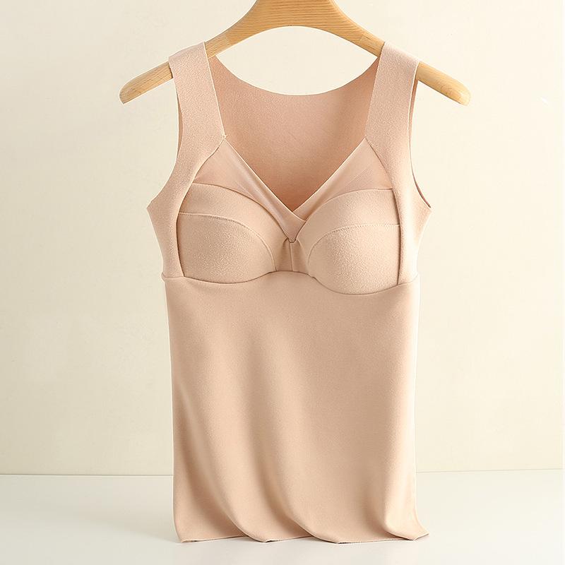 Women's Seamless Heated Fleece Vest with Integrated Chest Pad for Autumn and Winter