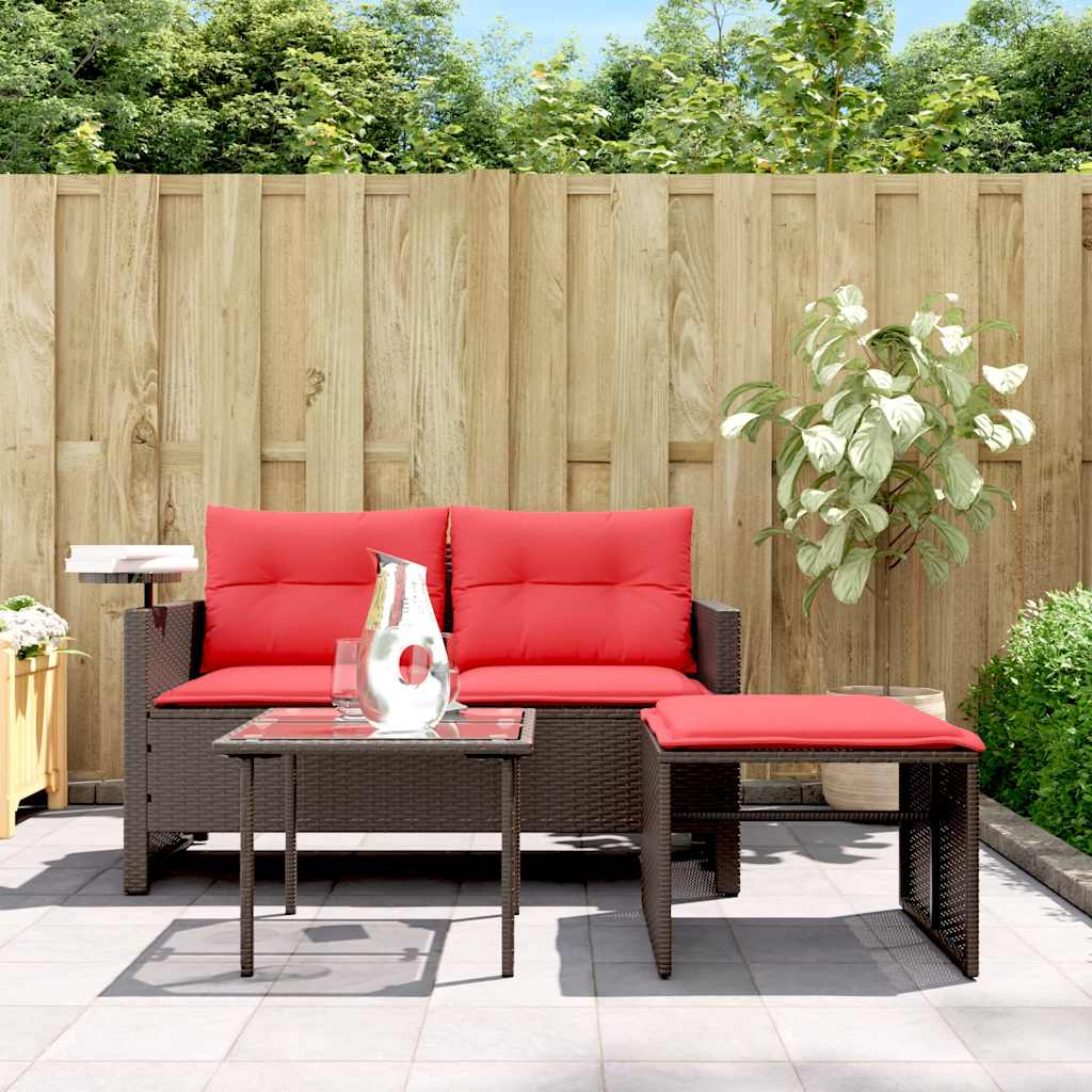 3 Piece Garden Sofa Set with Cushions Brown Poly Rattan