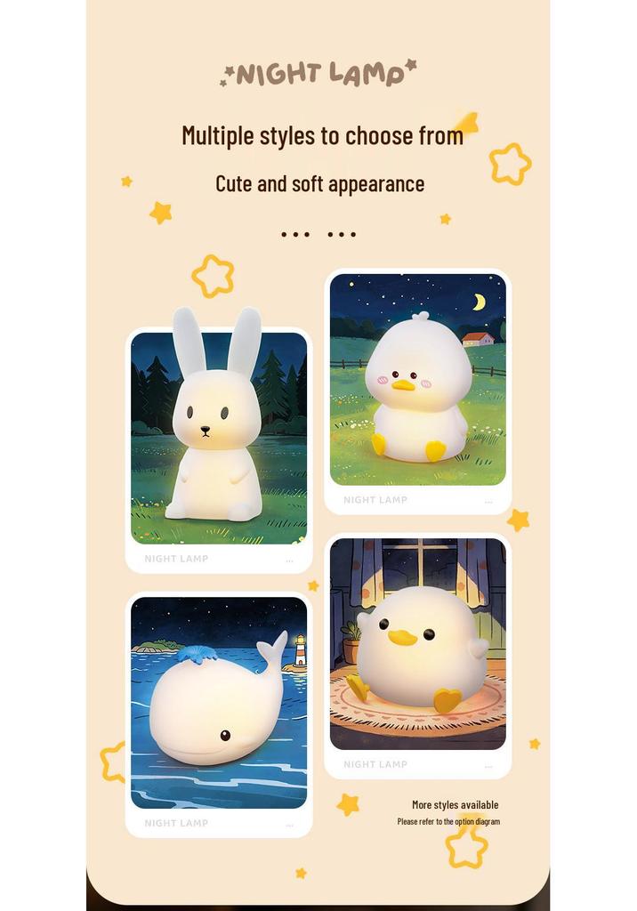 Silicone Pat-On Night Light - Children's Bedroom Lamp with Timer for Birthdays