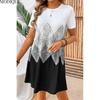 MODIQUE 2025 Summer New Women's Casual Geometry Print Pleated Short Dress Ladies Loose A-Line Hot Short Sleeve O-Neck Dress