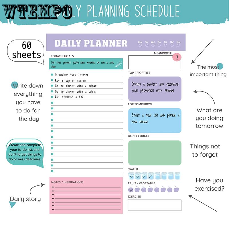 WTEMPO Back-to-school Season Stationery Planner Schedule Daily/Weekly/Monthly Self-discipline Schedule Easy To Tear Off Time Management Plan Memo Pad