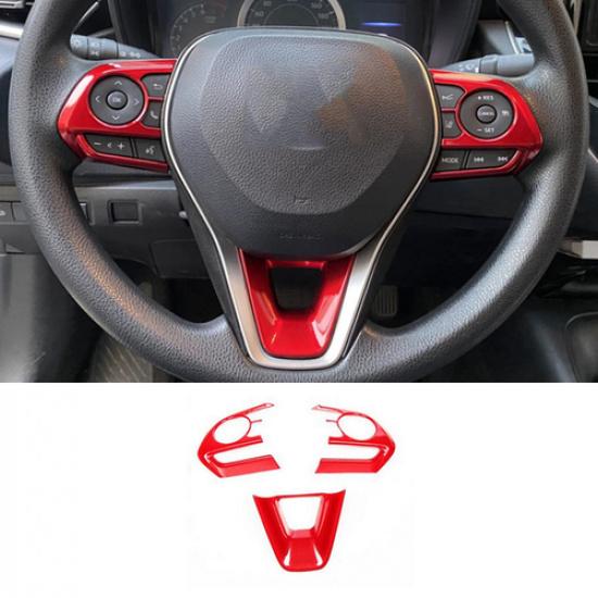 Red ABS Steering Wheel Decor Frame Trim 3PCS For -2024 Toyota RAV4