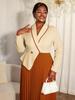 Women's Plus Size Color Block Two-Piece Look Long Sleeve Dress with Lapel and Pleated Skirt - Elegant Office Wear