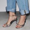 Fashion Fashion Leopard Print Round Toe Design High-heel Sandals Women Sexy Open-toe Ankle Strap Buckle Pumps Elegant Banquet Dress Shoe