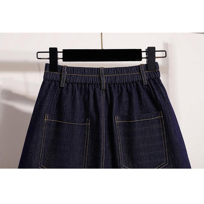 DIMANAF 2026 Estate Taglie Forti Donna Gonne Vita Elastica Blu Denim Oversize Casual Moda Lady Gonne Corte Cotone Monocolore
