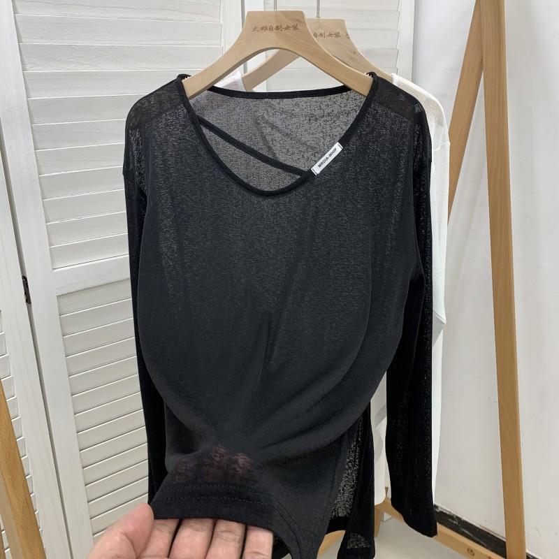 Loose Sun Protection Clothes T-shirts Women's Slit Long Sleeved Versatile Tops Summer