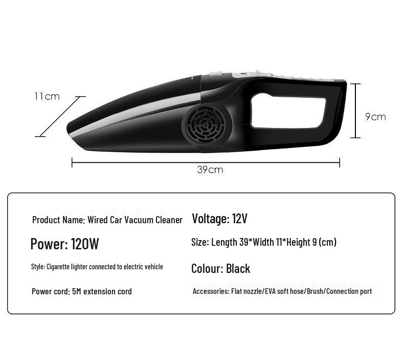 High-Power Handheld Vacuum Cleaner for Car and Home, Wet/Dry Dual-Use, Portable, Wired Model