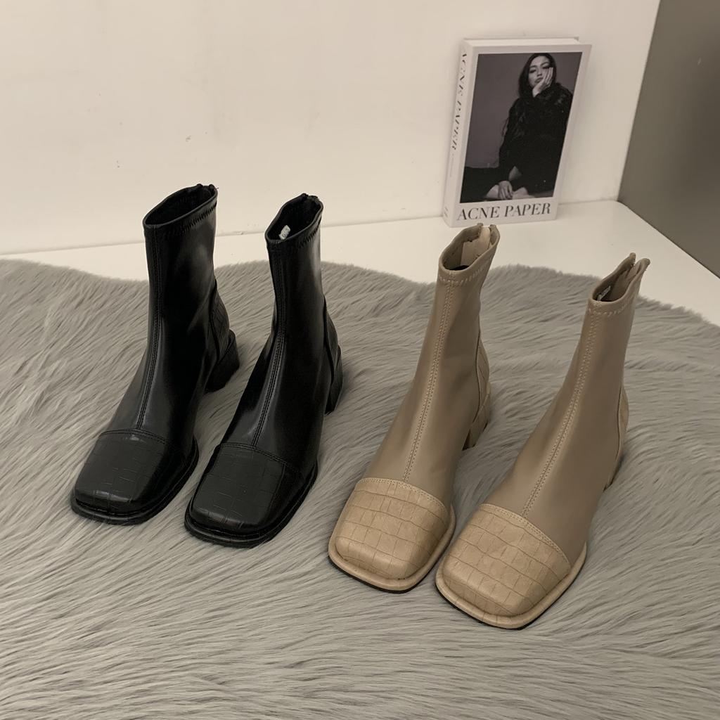 Xiaoxiangfeng color matching Martin boots thick heel square head thin short boots children's shoes Chelsea cowboy boots