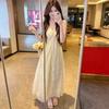 LC summer new French gentle wind apricot embroidered suspender dress women's A-shaped skirt V-neck looks thin