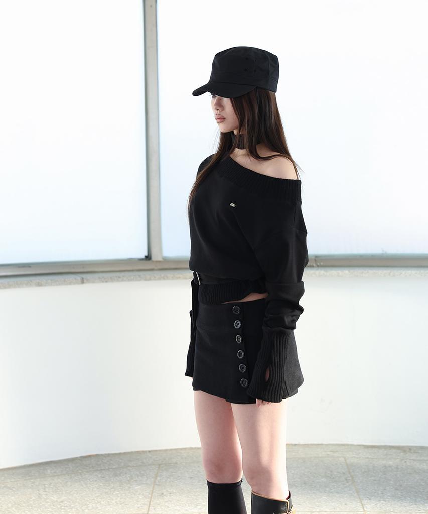 Miae Classic Button Pants Skirt - Black