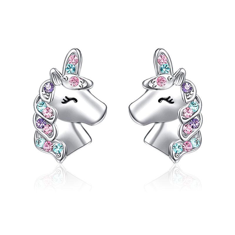 Colorful Heart-Shaped Unicorn Necklace & Earring Set for Kids
