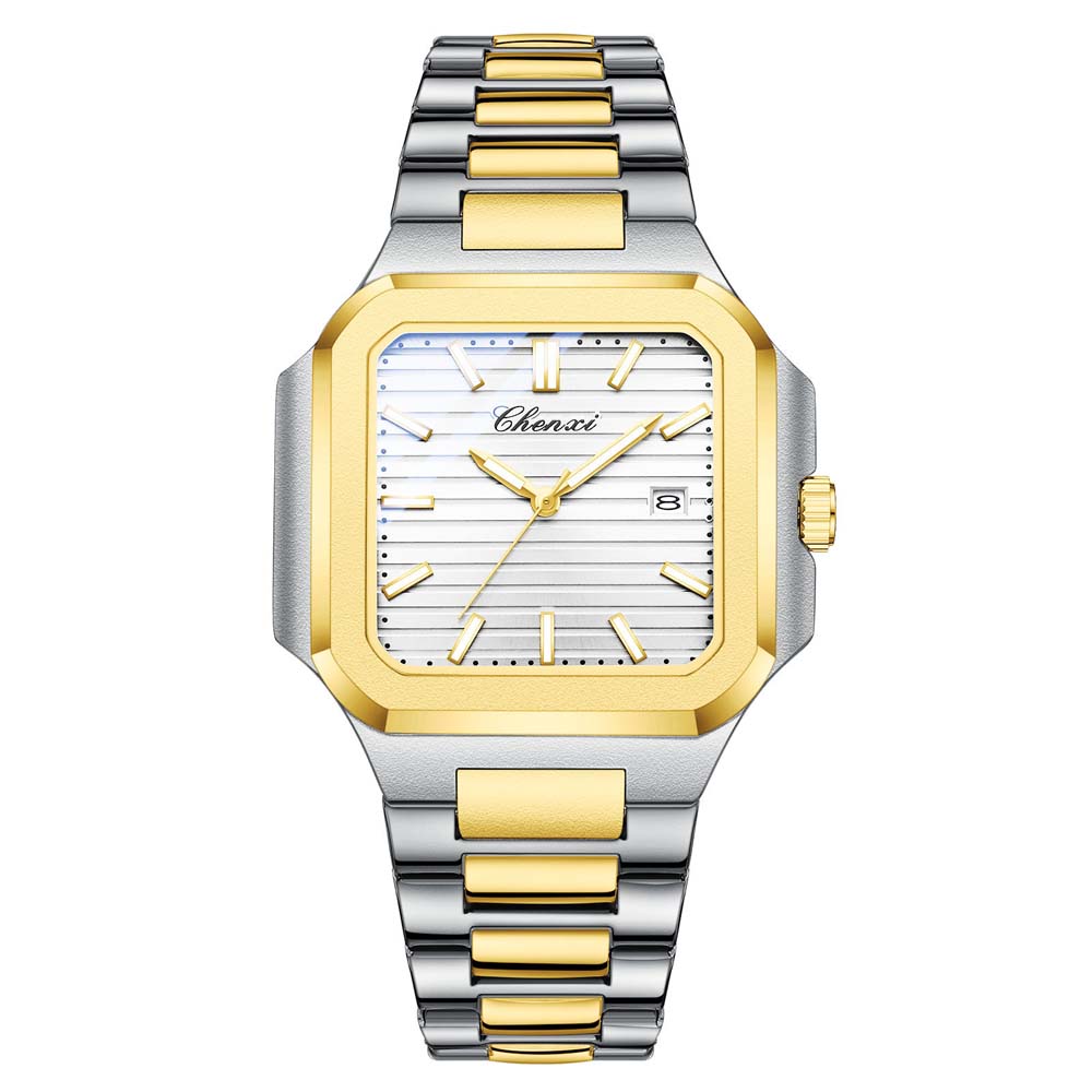 Chenxi Brand Men's Quartz Watch Square Stainless Waterproof Luminous Date Luxury Women's Wristwatch Male Clock Gift For Couple