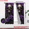 Set aus 2 Totenkopf-Rosen-Vorhängen Gotisch Weiß Lila Rosen Schwarze Ranken Dunkler Hintergrund Horror-Thema Zimmervorhang Polyester
