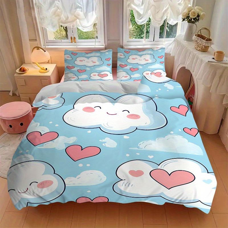 3pcs Clouds, Hearts Bedding Set, Ideal for Home Use, Suitable for Bedroom Decor (1*Duvet Cover + 1/2*Pillowcases, No Core) Yy250821217