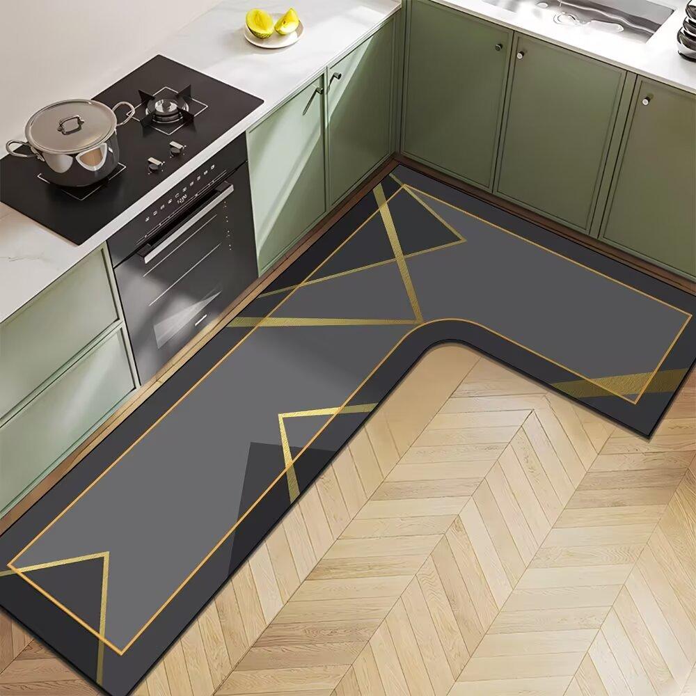 Nordic Light Luxury Diatom Mud Household L-shaped Kitchen Floor Mat Water Absorption  Anti-slip  Quick-drying and Easy-to-maintenance Floor Mat