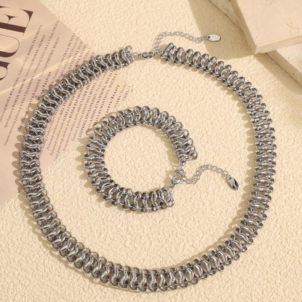 Year Exaggerated Thick Bracelet Necklace Set Couple Gift Hollow Chain Design Jewelry