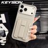 KEYSION Stoßfeste Handyhülle für iPhone 13 14 15 Pro Max 14 15 Plus Silikon+PC Kartensteckplatz Halter Tasche Ständer Rückseite