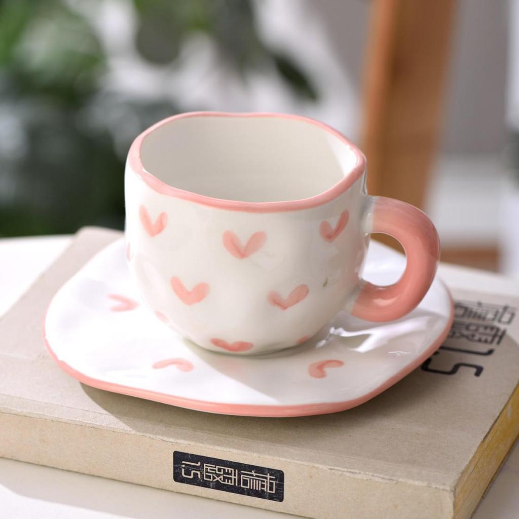 Ceramic Heart Cup and Saucer Set – Stylish Coffee Gift for Couples