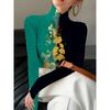 Women's Cheongsam Collar Long-sleeved T-shirt, Suitable for Women, with Positioning Landscape Painting Design