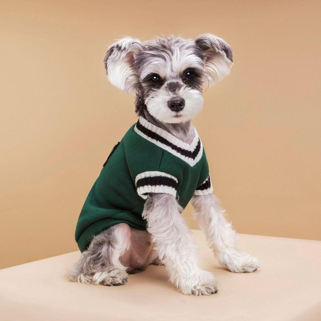 New Knitted V-Neck College Style Vest for Dogs - Autumn/Winter Fashion for Teddy & Pomeranian