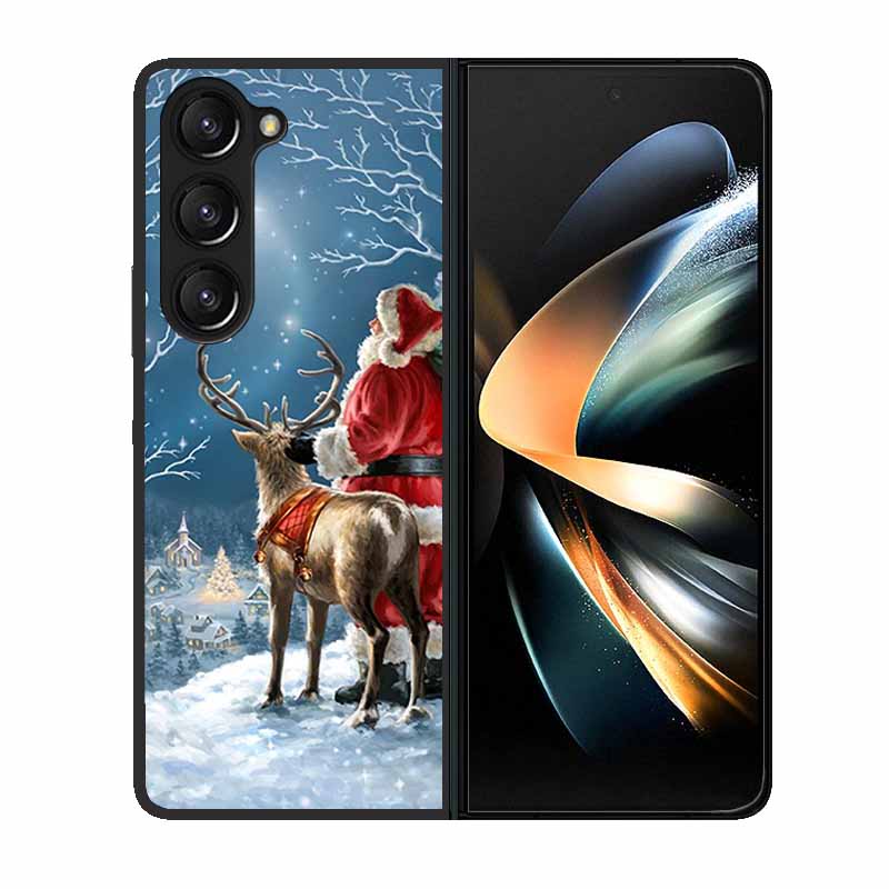 Christmas Case For Samsung Galaxy Z Fold 6 5 4 3 Cover Fold5 Fold4 Lovely Black Hard Plastic PC Cover For Galaxy Z Fold5 5G Case