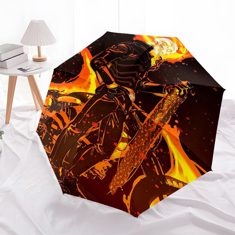 1pc Ghost Rider Outdoor Umbrella - Automatic Opening/Closing, Portable 3-Fold Design with 8-Bone Iron Frame - Perfect Gift for Fans, Travelers, Daily