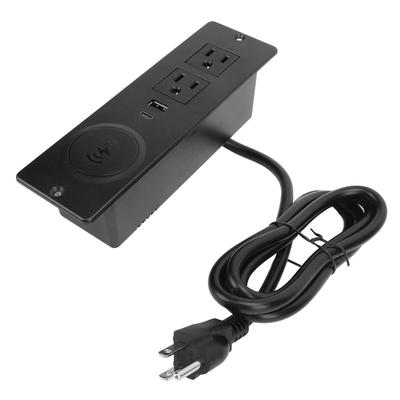 Recessed Power Strip 2 AC Outlets with PD 20W USB C 18W USB A Port and 15W Wireless Charger 1.5m Cable   15A