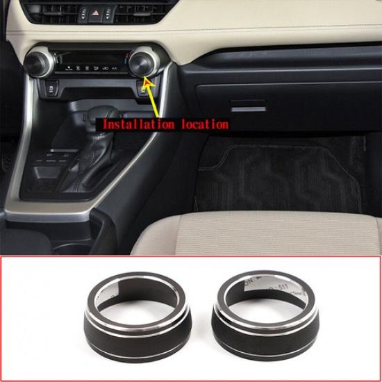 2pcs Black Car AC Climate Control Knob Ring Trim Cover for Toyota RAV4 -