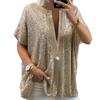 V Neck Short Sleeve Blouse Loose Tops Women Ladies Vacation T-shirt Wide Hem