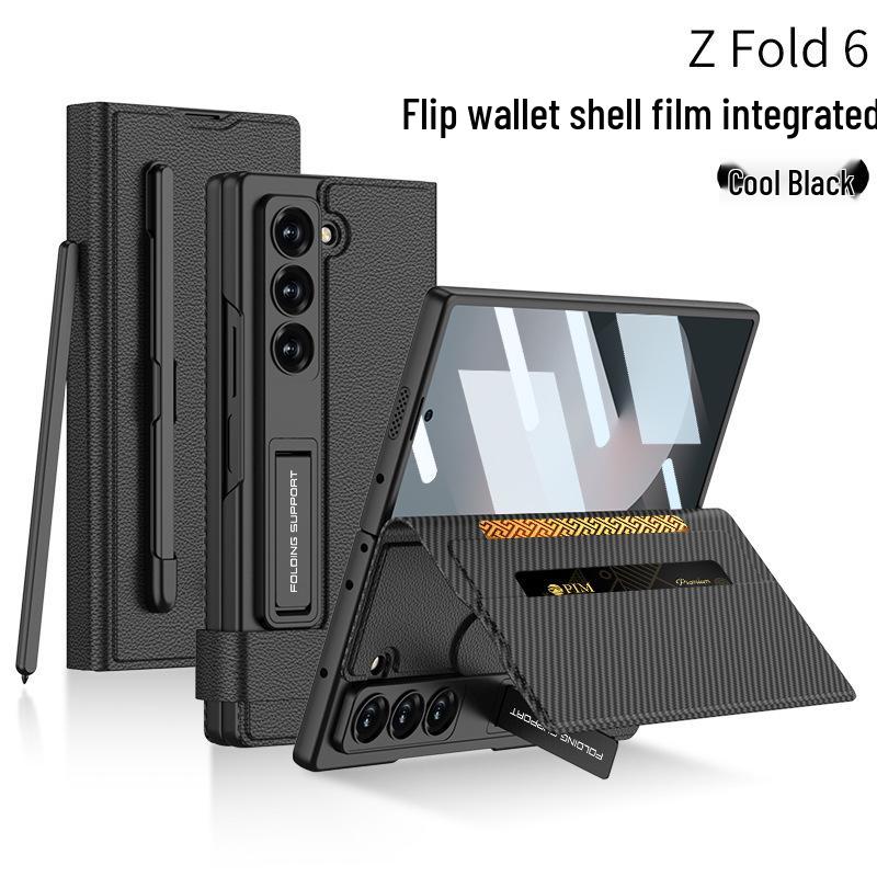 

Samsung Z Fold6 Leather Flip Wallet Case with Card Holder, Stand & Pen Slot - Simple Style. SM-Fold6 [Without Pen]