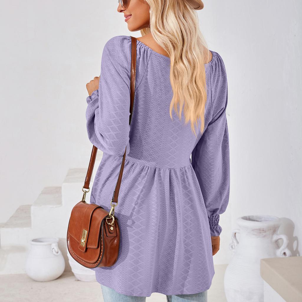 JKASHDK Damemote Uformelt vår Høst Ensfarget trykk Langermet bluser og skjorter med V-hals