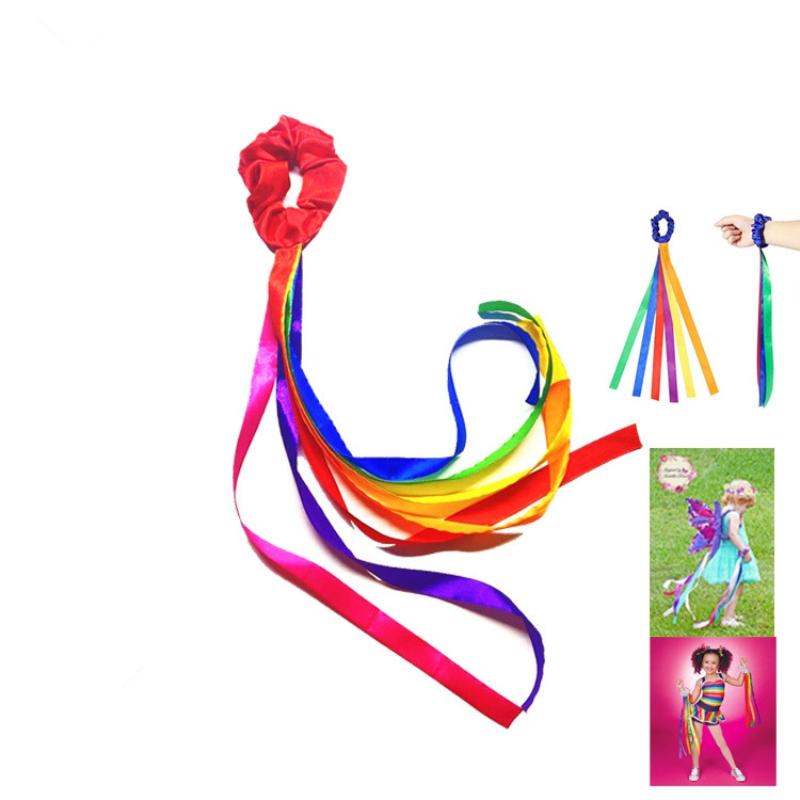 Dance Accessories Polyester Gymnastics Long Ribbon Elastic Rainbow Ribbon Headband Multicolor Wrist Straps Cheerleading