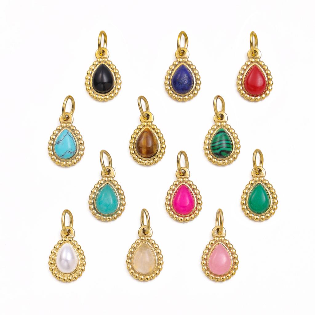 CARLIDANA Bohemian Gold Plated Stainless Steel Water Drop Shaped Natural Stone Pendant Fashion Charms Pendant for Jewelry