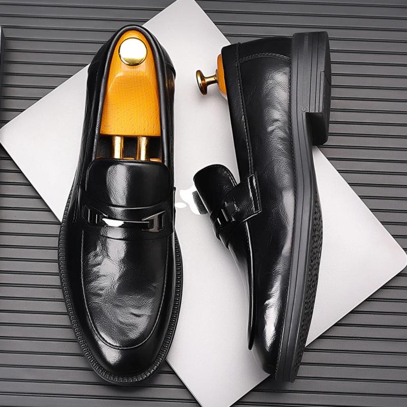 Luxury Brand Casual Shoes Fashion Comfy Slip on Metal Buckle Loafers Handmade Walking Business Leather Shoes Driving Mocassin