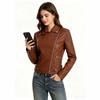 European Size Leather Jacket Women's Jacket Thin Autumn and Winter Coat Women's New Slim Fit European and American Trendy Washing