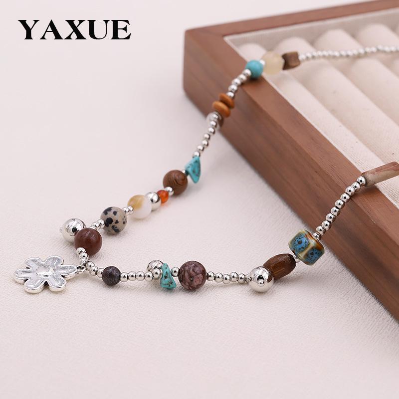 Vintage Beaded Natural Stone Necklace for Women - Ethnic Style Clavicle Chain Jewelry