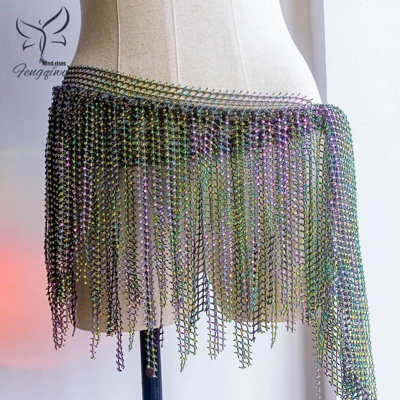 Zhao Hao Rhinestone Tassel Belly Dance Waist Chain Scarf – Multi-layered, Hot-fix Dancewear for Group Performances