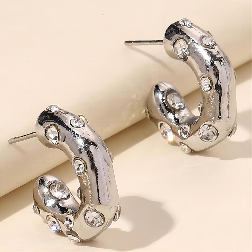 ZAKOL Y2K Trendy U Shape Stainless Steel Round Earrings For Women Girls Gold Color Imitation Pearl Crystal Ears Jewelry Gifts