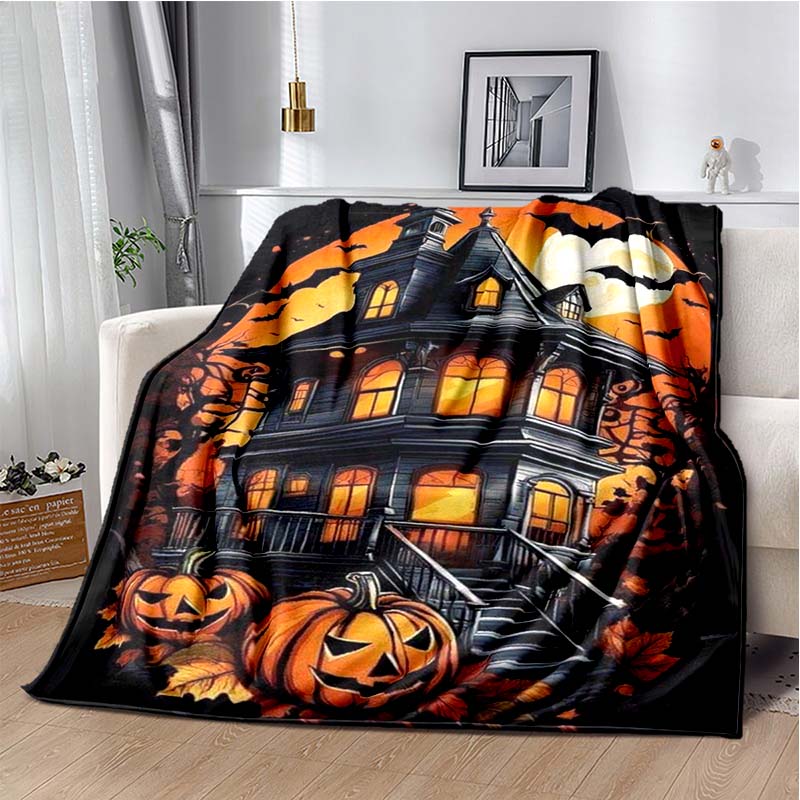 Halloween Terrifying Pumpkin Surprise Soft Blanket Home Room Sofa Bed Warm Travel Picnic Leisure Office Oversized Gift Blanket
