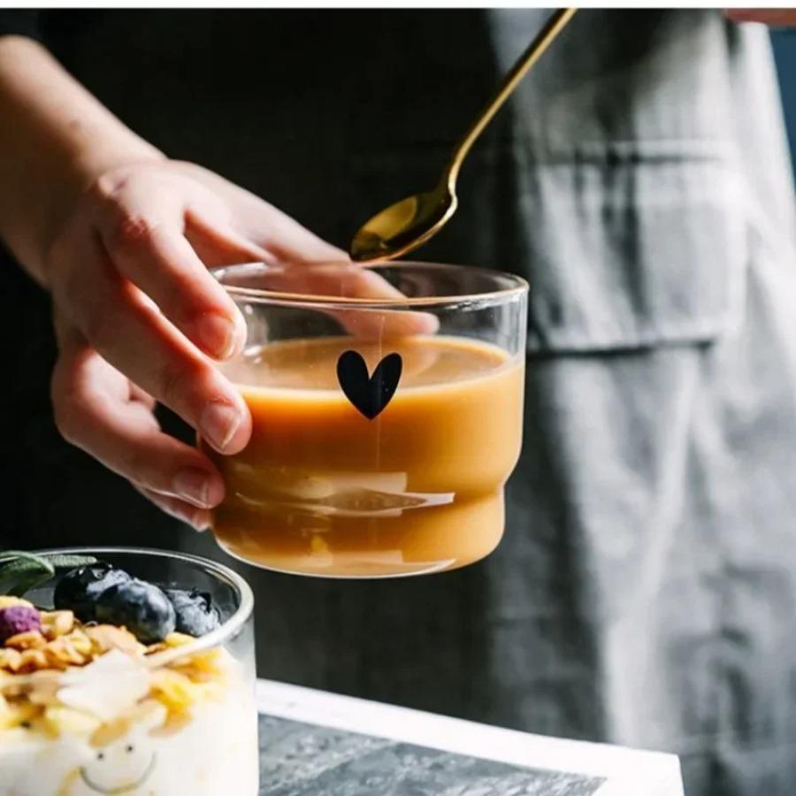 300ml Glasbecher Liebe Lächeln Wasserflasche Café Dessert Milchkaffeebecher Große Kapazität Transparent Hitzebeständig Teetasse