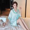 1011 Summer Ice Silk Nightdress Women's Thin Striped Shirt Skirt Loungewear Loose Large Size Can Be Worn Outside Light Luxury Pajamas