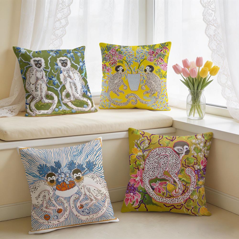 Art PPaige Gemmel Monkey Cushion Cover Square Short Plush Pillow Case Living Room Sofa Home Decor Funda X