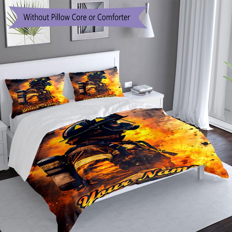 3PC Custom Name Firefighter's Courage Bedding Set Duvet Cover Closure Includes 1 Duvet Cover & 2 Pillowcases for Bedroom