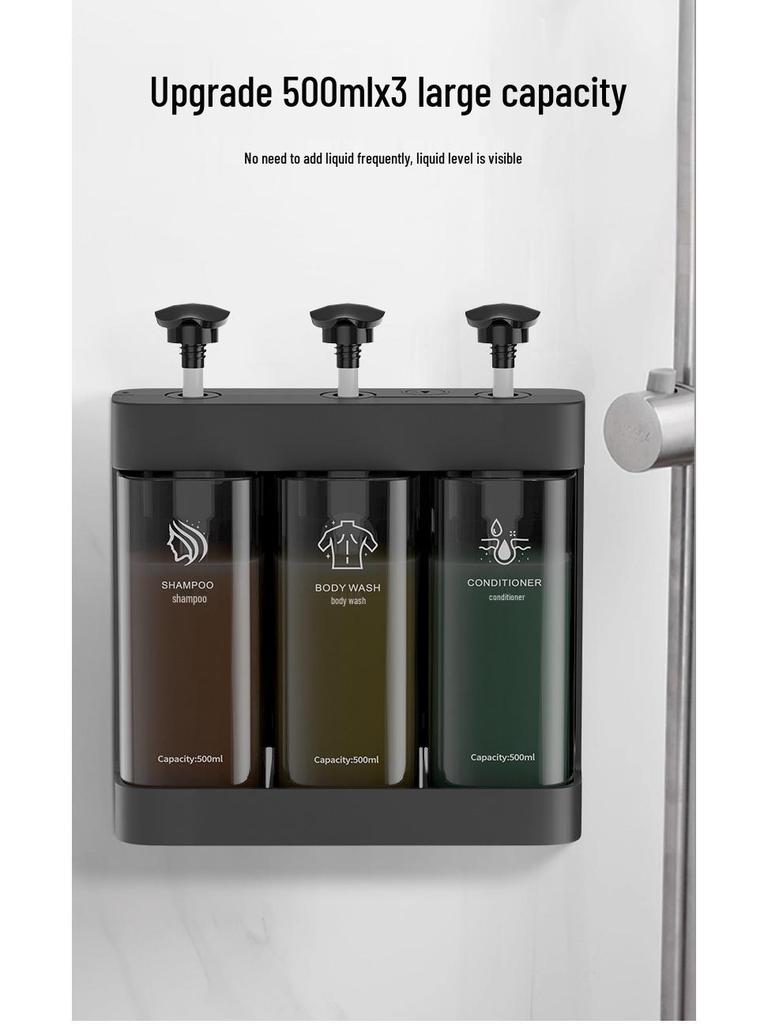 Punch-Free Wall-Mount Soap Dispenser for Shampoo & Shower Gel, Manual Press, Light Luxury Style